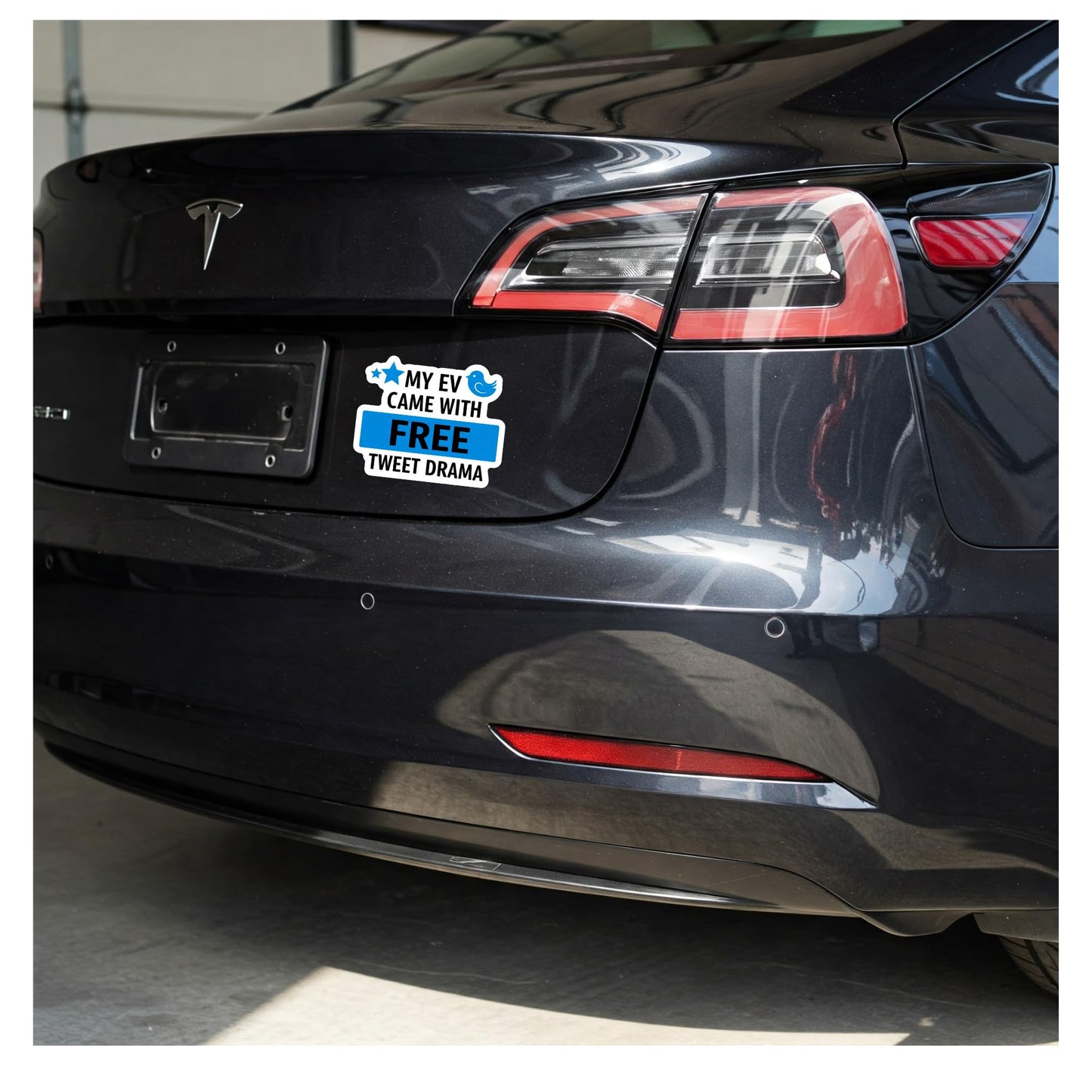 EV Tweet Drama Vinyl Bumper Sticker, 5 Inch, Anti Elon Blue and Black, Social Media Humor Design