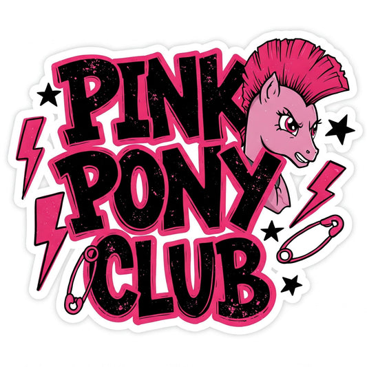 Pink Pony Club Punk Rock Vinyl Sticker, Mohawk Design with Lightning Bolts, Decorative Decal (3 Inch)