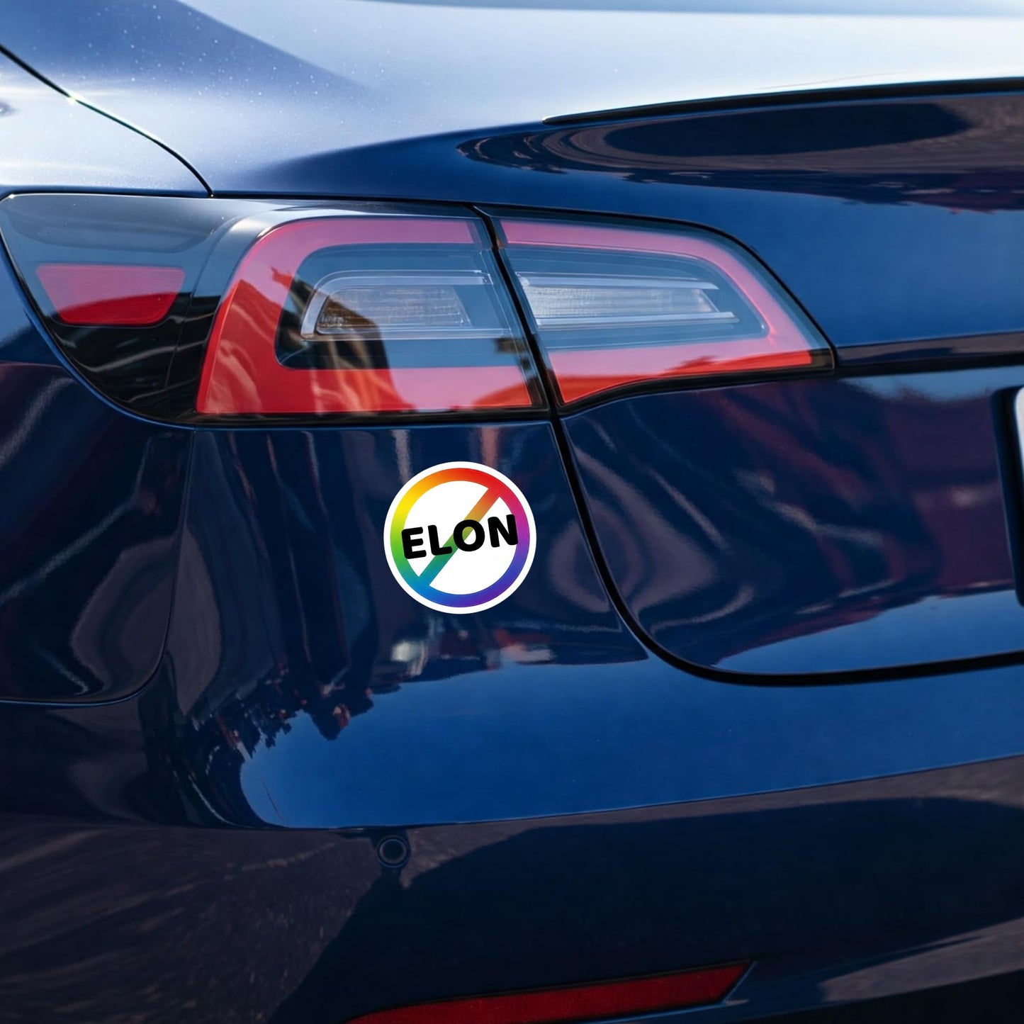 Rainbow Pride No Elon Car Decal, Protest Sticker, Tesla Owner Humor, Multicolor