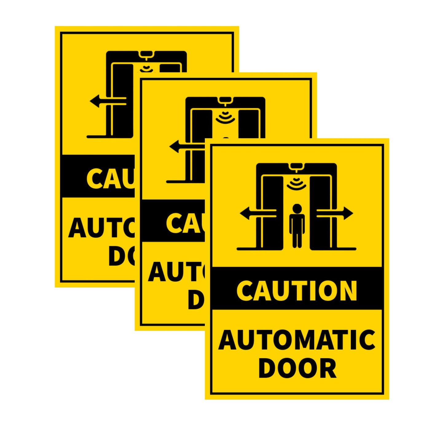 Caution Automatic Door Safety Warning Signs, 3 Pack, Self-Adhesive Stickers - 7 x 5 Inches