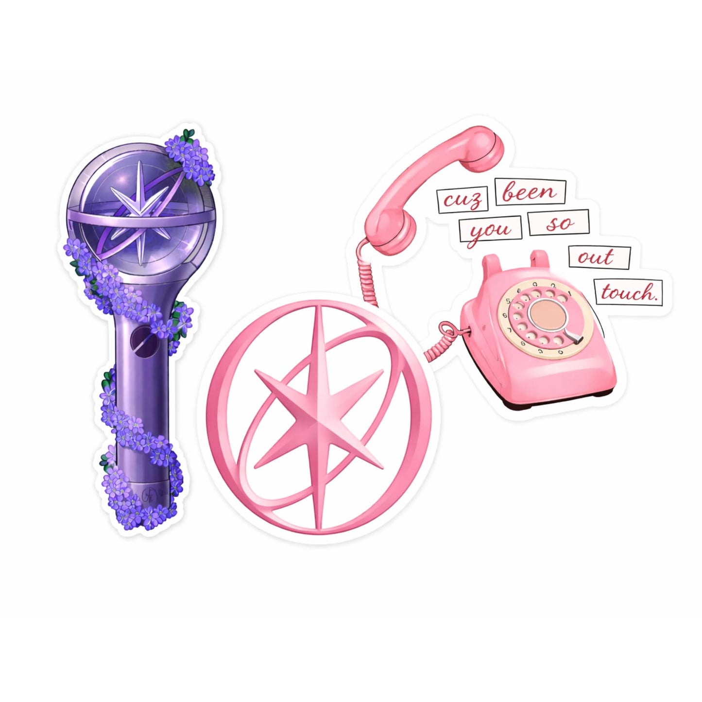 Cute Pink & Purple Aesthetic Vinyl Stickers, 3 Inch Multicolor Decorative Stickers, Retro Phone Magical Wand Star Symbol, Laptop Water Bottle Decals