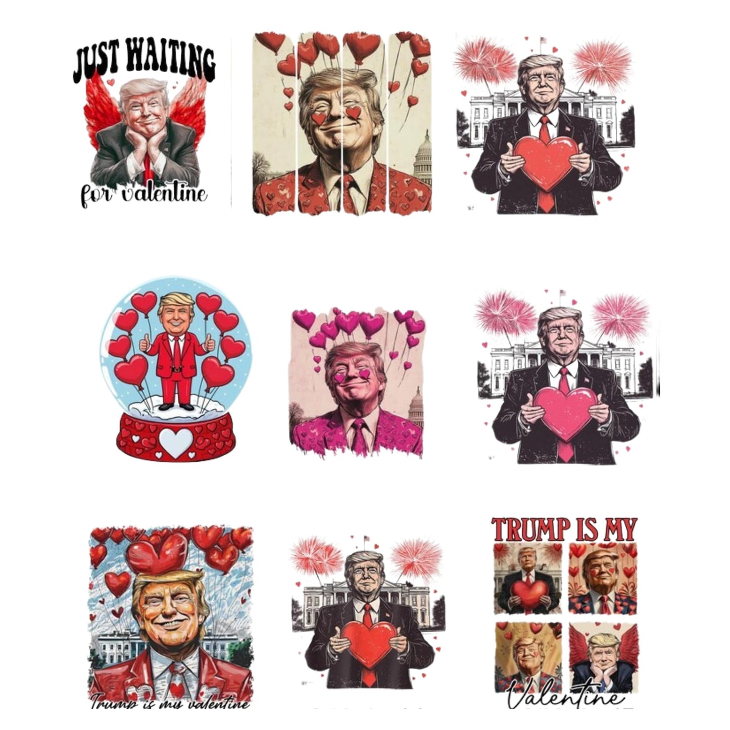 Trump Valentine Stickers 15 Pack, 2 Inch Funny Political Love Heart Themed Sticker Set for Laptops Water Bottles Phones Journals