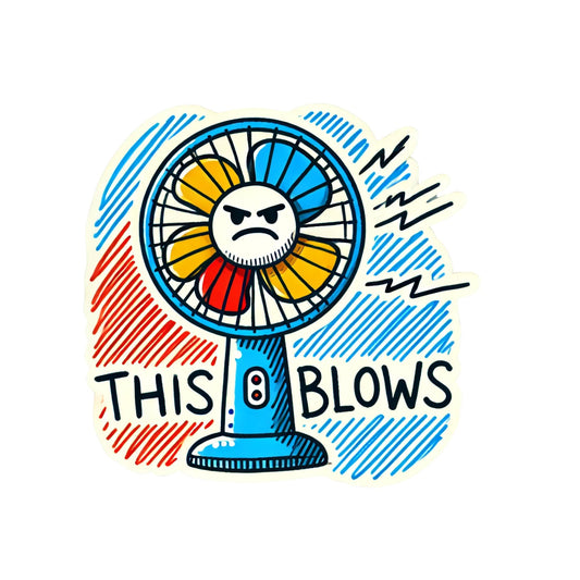 “This Blows” Funny Fan Sticker – Hilarious Pun Vinyl Sticker for Laptops, Water Bottles, Car Windows, and More! (3 Inch)