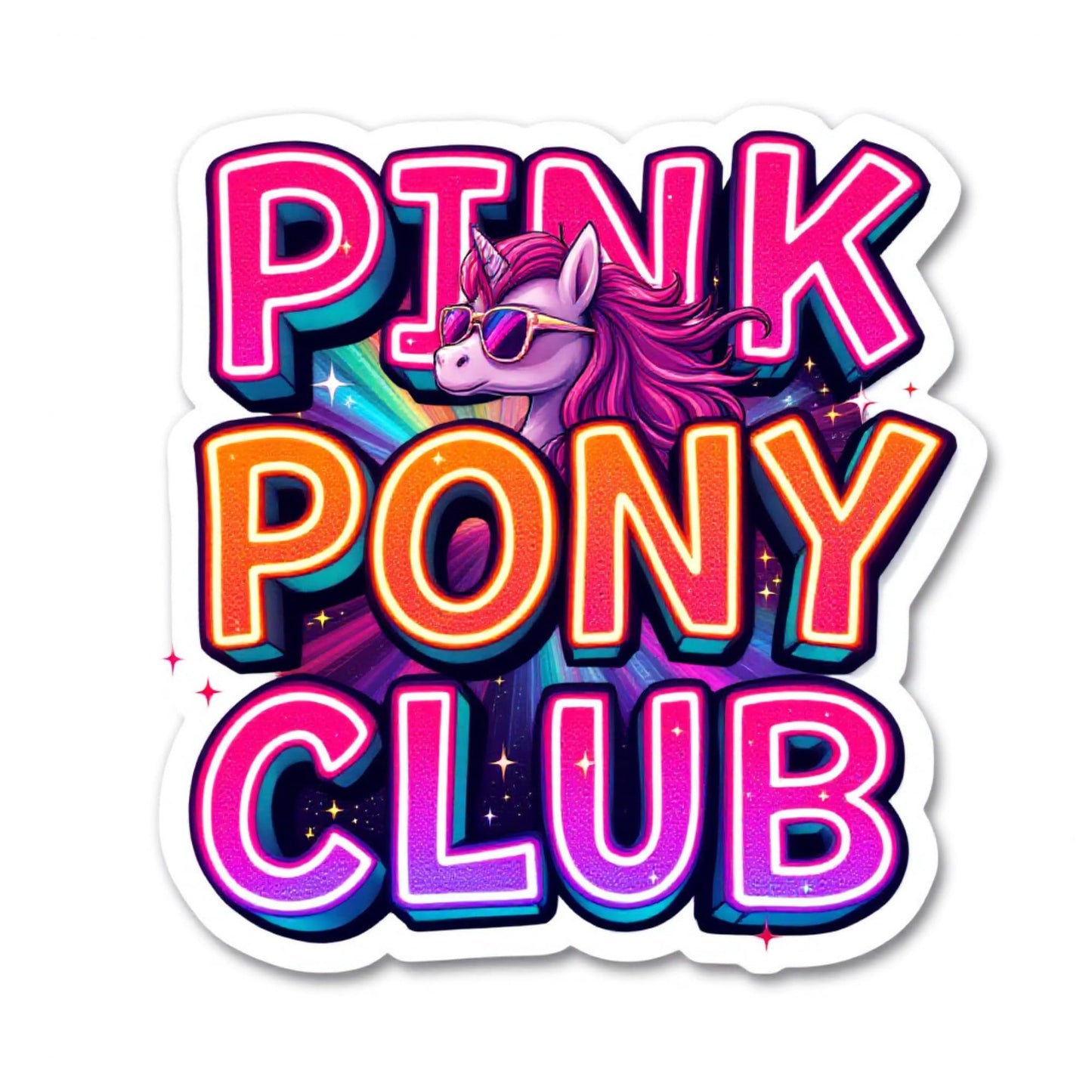 Pink Pony Club Neon Lights Sticker – Rainbow Glow Unicorn with Sunglasses