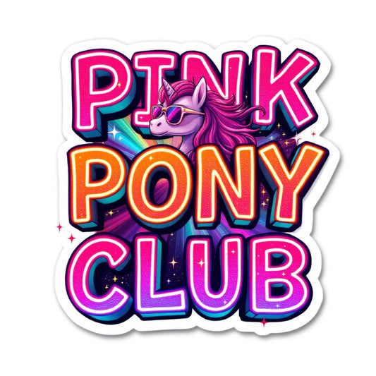 Pink Pony Club Neon Lights Sticker – Rainbow Glow Unicorn with Sunglasses