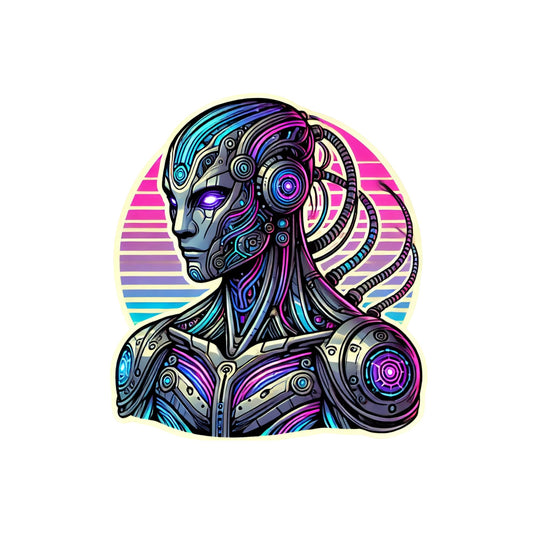 Neon Bounty Hunter – Futuristic Warrior with Plasma Weapon Sticker by RockPaperStikrz
