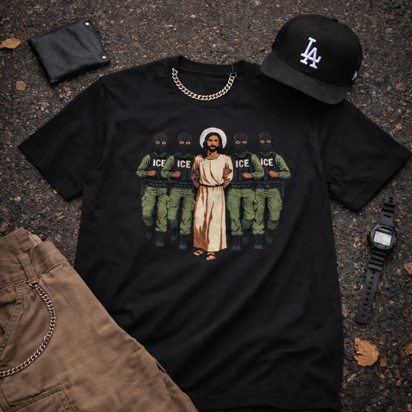 Anti ICE Shirt Jesus Protest Graphic Tee Black Streetwear Anti ICE Shirt Political Streetwear Graphic T Shirt