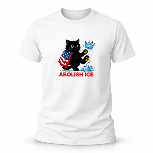 Anti ICE Shirt Abolish ICE Cat Graphic Tee Protest Streetwear Political Statement Shirt for Men or Women White