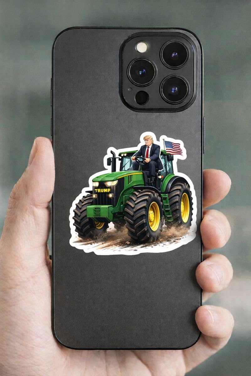 Trump On A Tractor Vinyl Stickers 3 Inch Waterproof Die Cut Decals 3 Pack American Flag Farm Truck Art