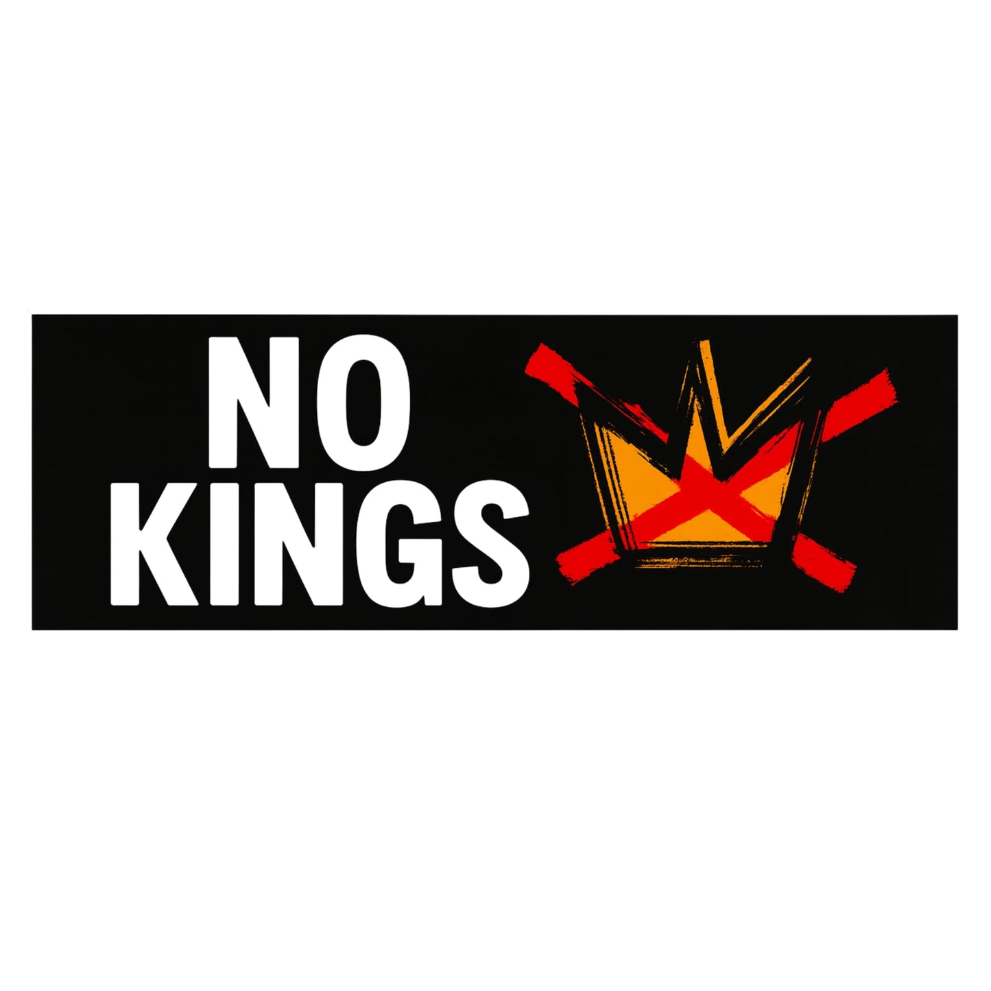 No Kings Bumper Sticker, 3x9 Inch, Matte Vinyl Car Decal, Black Background Crown Design