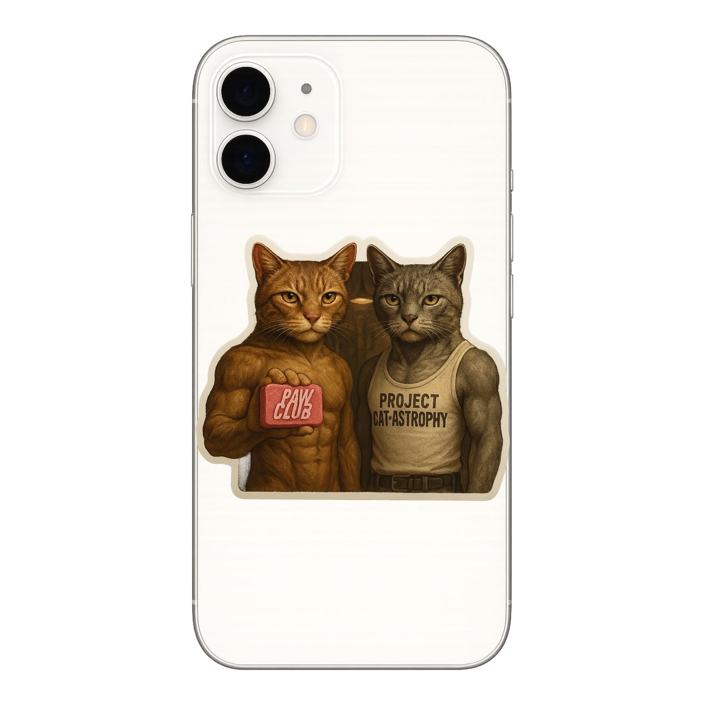 PAW Club Muscular Cat Parody Vinyl Stickers, 3 Inch, UV-Resistant Gloss Finish, Funny Project Cat-astrophy Design, 3 Pack Decals for Laptop, Water Bottle, Car