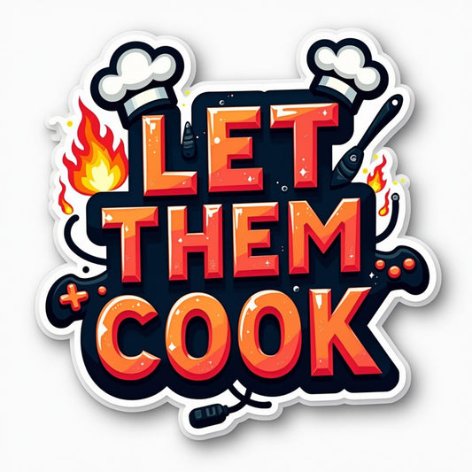 Let Them Cook Sticker – Gamer Streamer Style with Controller Icons and Flames, 3 Inch Vinyl Sticker