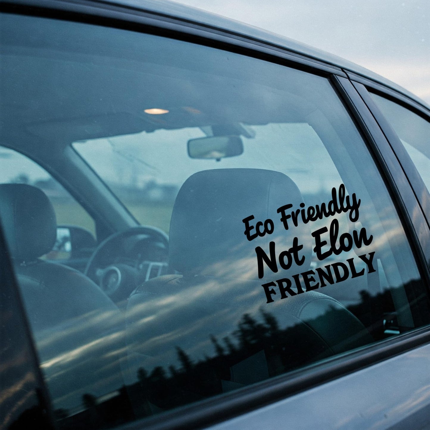 Eco Friendly Not Elon Friendly Vinyl Decal, Black Matte Finish, Anti Elon Car Window Decal Or Bumper Sticker 5.5 x 4.2 inches