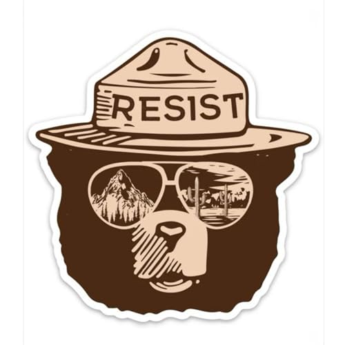 Resist Ranger Bear 3-Pack Vinyl Decals, 3 Inch, Glossy Finish, UV Resistant, Cartoon Style Bear with Aviator Sunglasses for Water Bottles, Laptops, Cars
