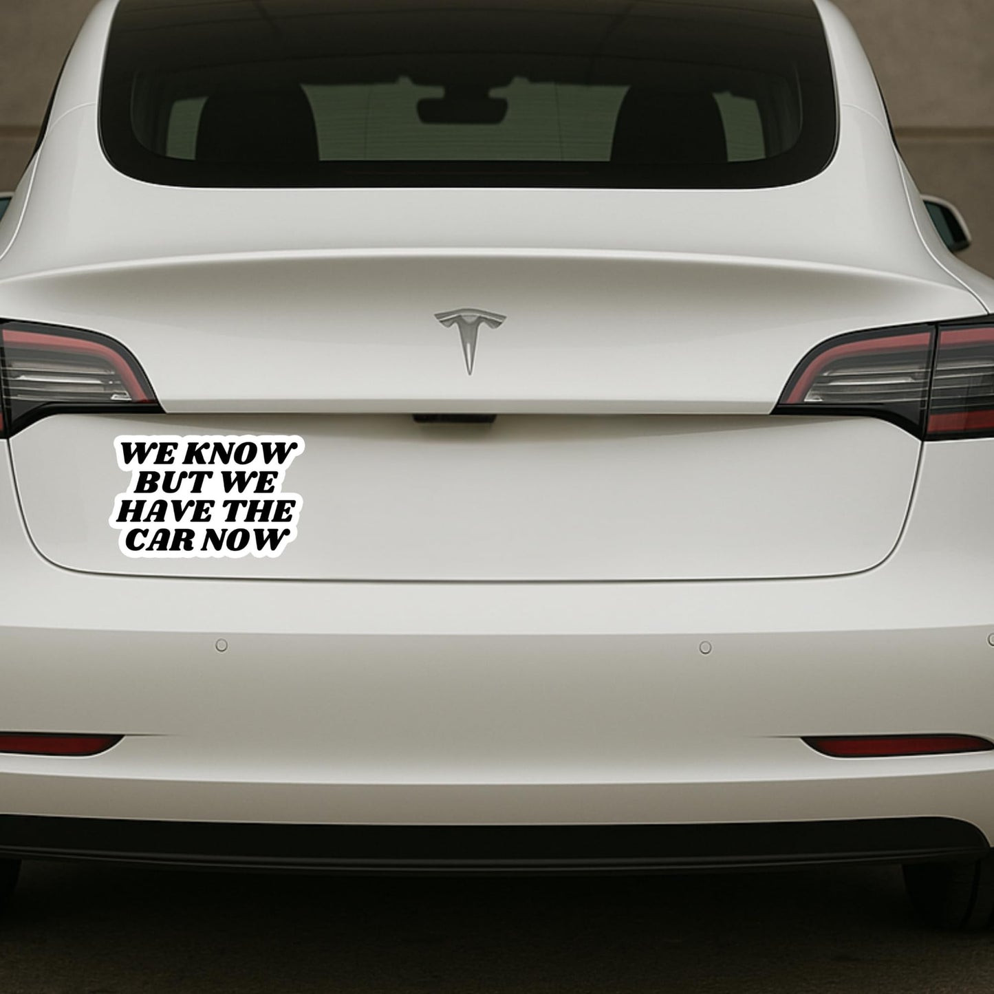 We Know But We Have The Car Now Vinyl Sticker, 5 x 3.5 inches, 2-Pack, Black