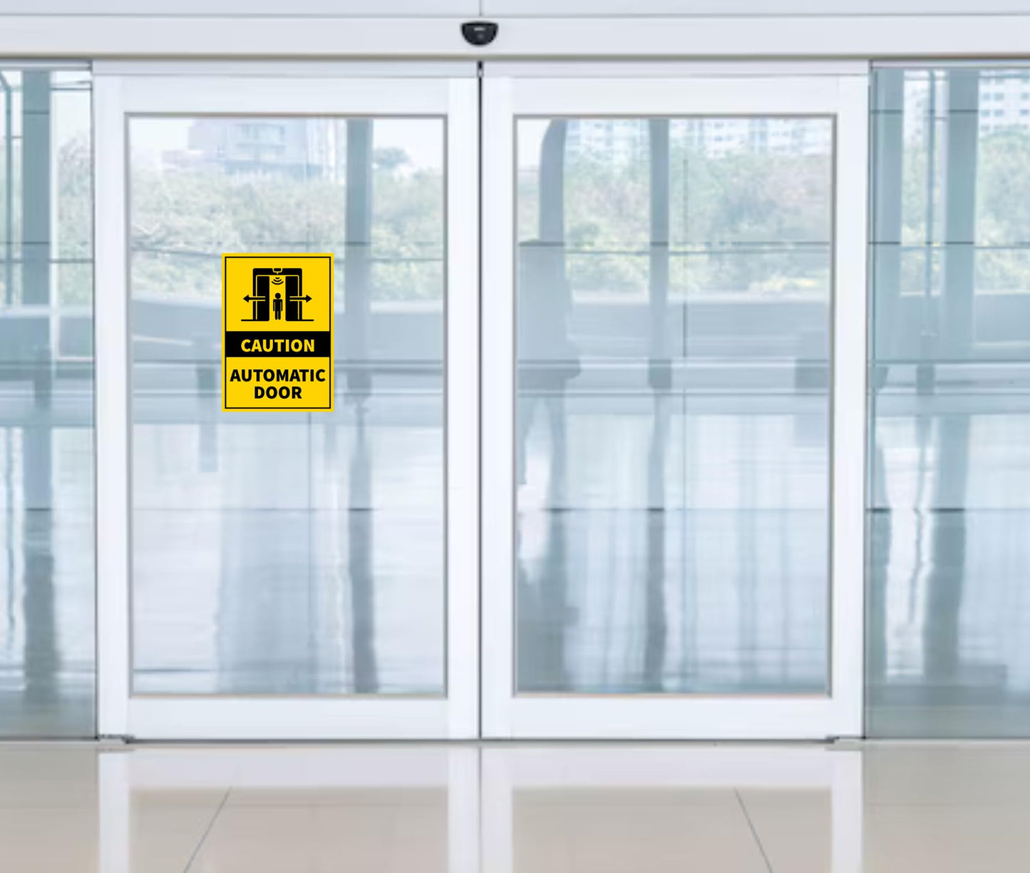 Caution Automatic Door Safety Warning Signs, 3 Pack, Self-Adhesive Stickers - 7 x 5 Inches