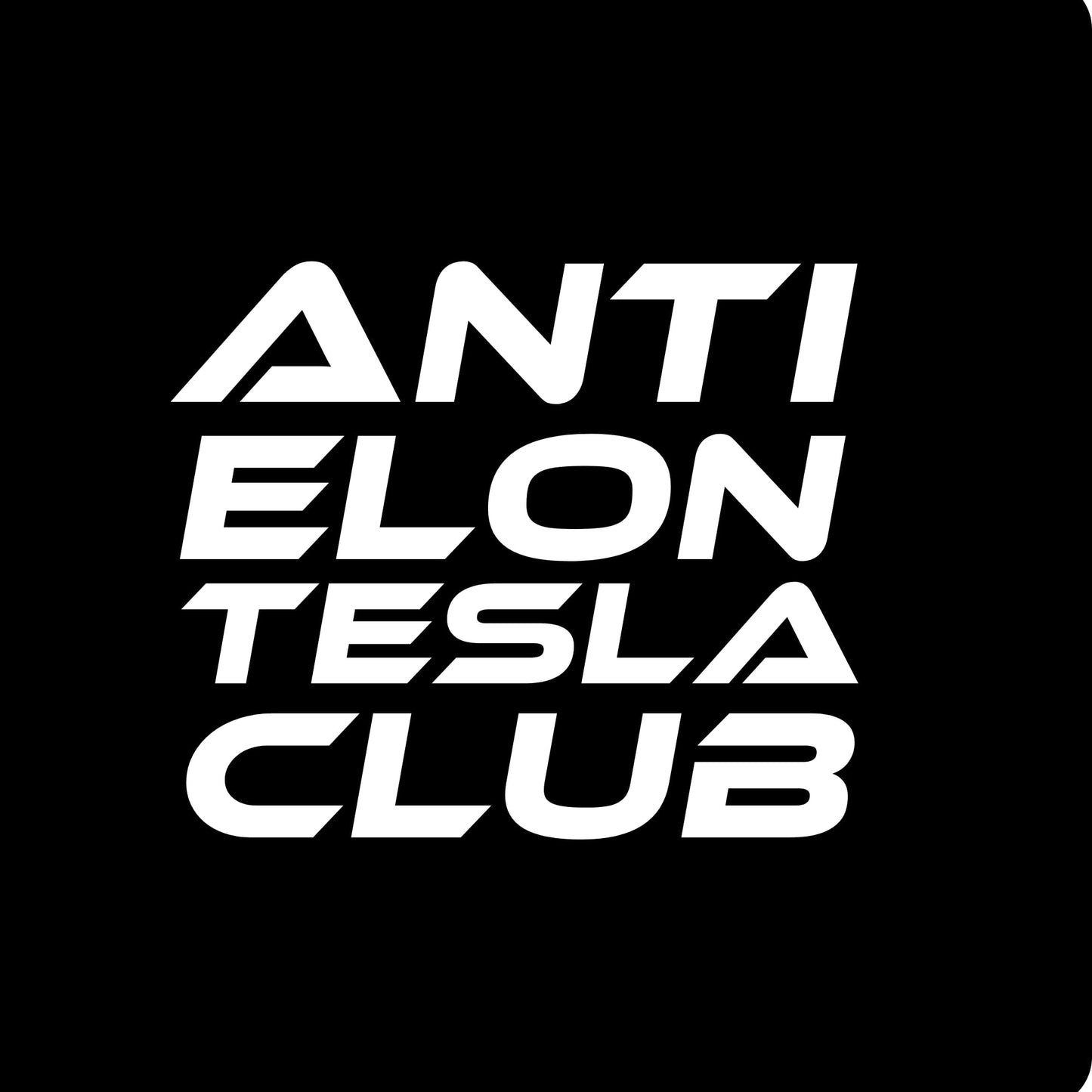 Anti Elon Tesla Club Vinyl Decal, White, 4.5 x 5.5 inches, Weatherproof