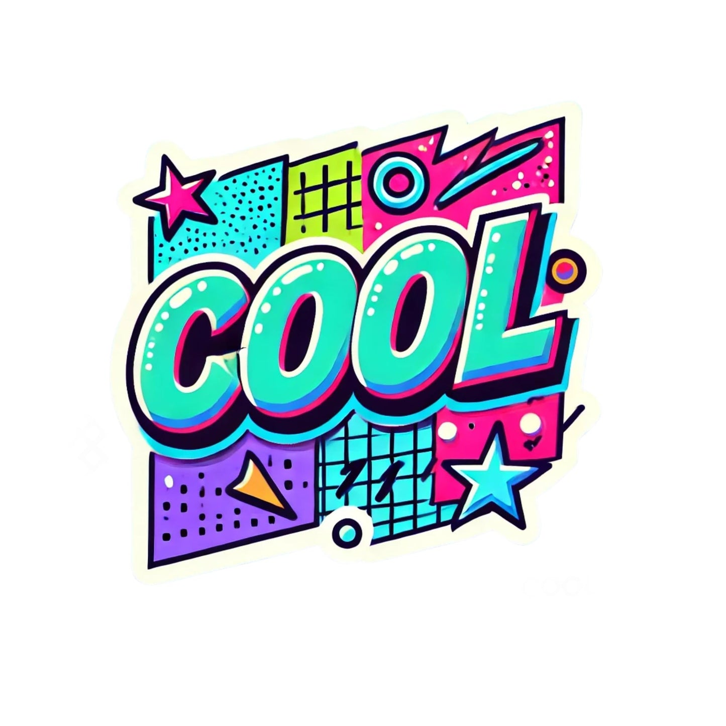 Retro 90s Cool Graffiti Sticker, Neon Colors, Bubble Letters, Geometric Design (3 inch)
