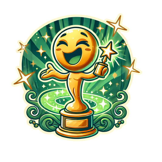 Magical Golden Award Vinyl Sticker, Green Sparkle Background by RockPaperStikrz