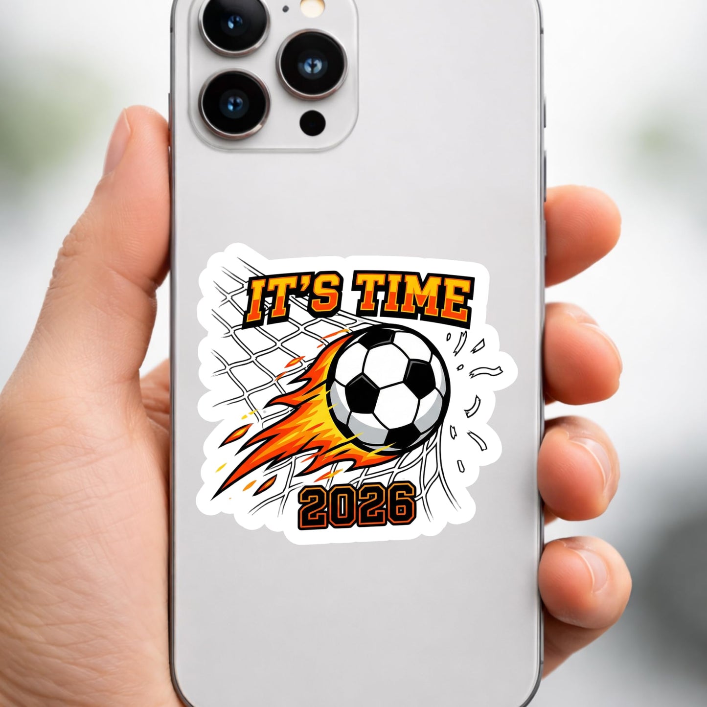 RockPaperStikrz It's Time 2026 Soccer Sticker Pack, Flaming Ball Goal Net Design, 3 Inch Vinyl Decals, Multicolor, Glossy Finish