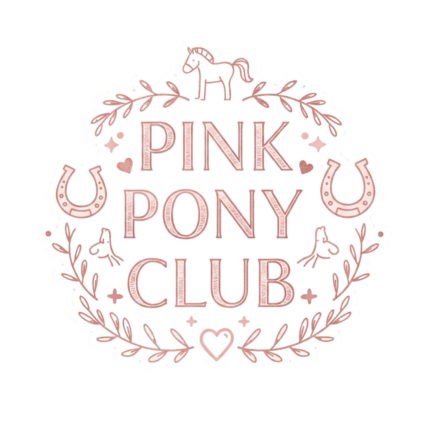 Pink Pony Club Rustic Rose Vinyl Sticker, 3 inch, Western Design with Horseshoes and Hearts