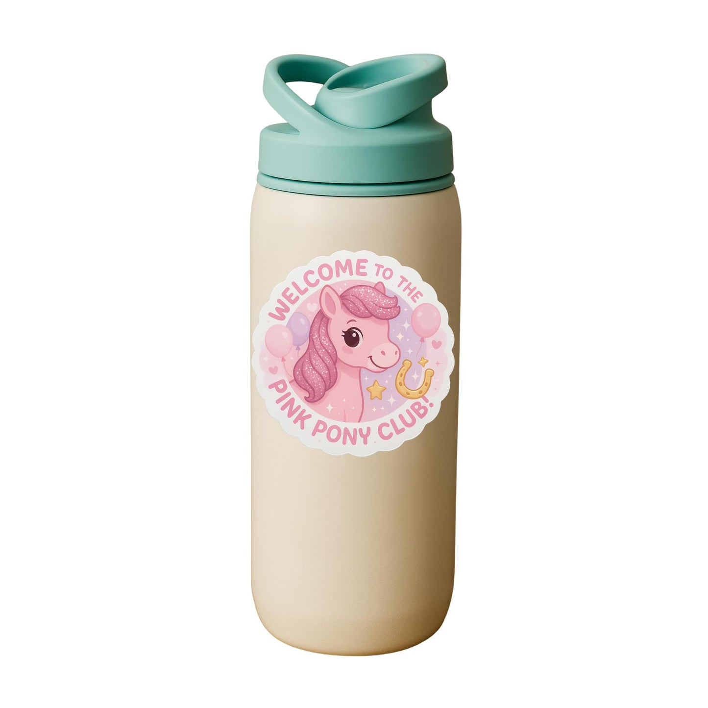 Welcome to The Pink Pony Club Sticker – 5 Inch Vinyl Birthday Party Decal for Girls, Cute Pink Horse with Glitter Mane & Balloons, Magical Pony Theme Party Decoration, Waterproof & Glossy Decal