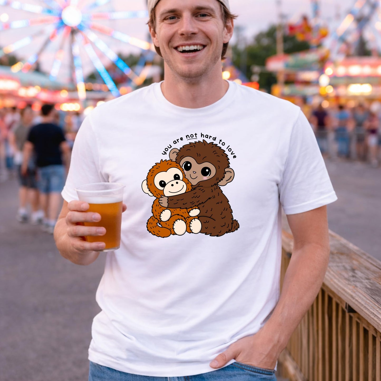 You are Not Hard to Love Monkey T Shirt Cute Mental Health Affirmation Shirt Kawaii Monkey Hug Graphic Tee Funny White