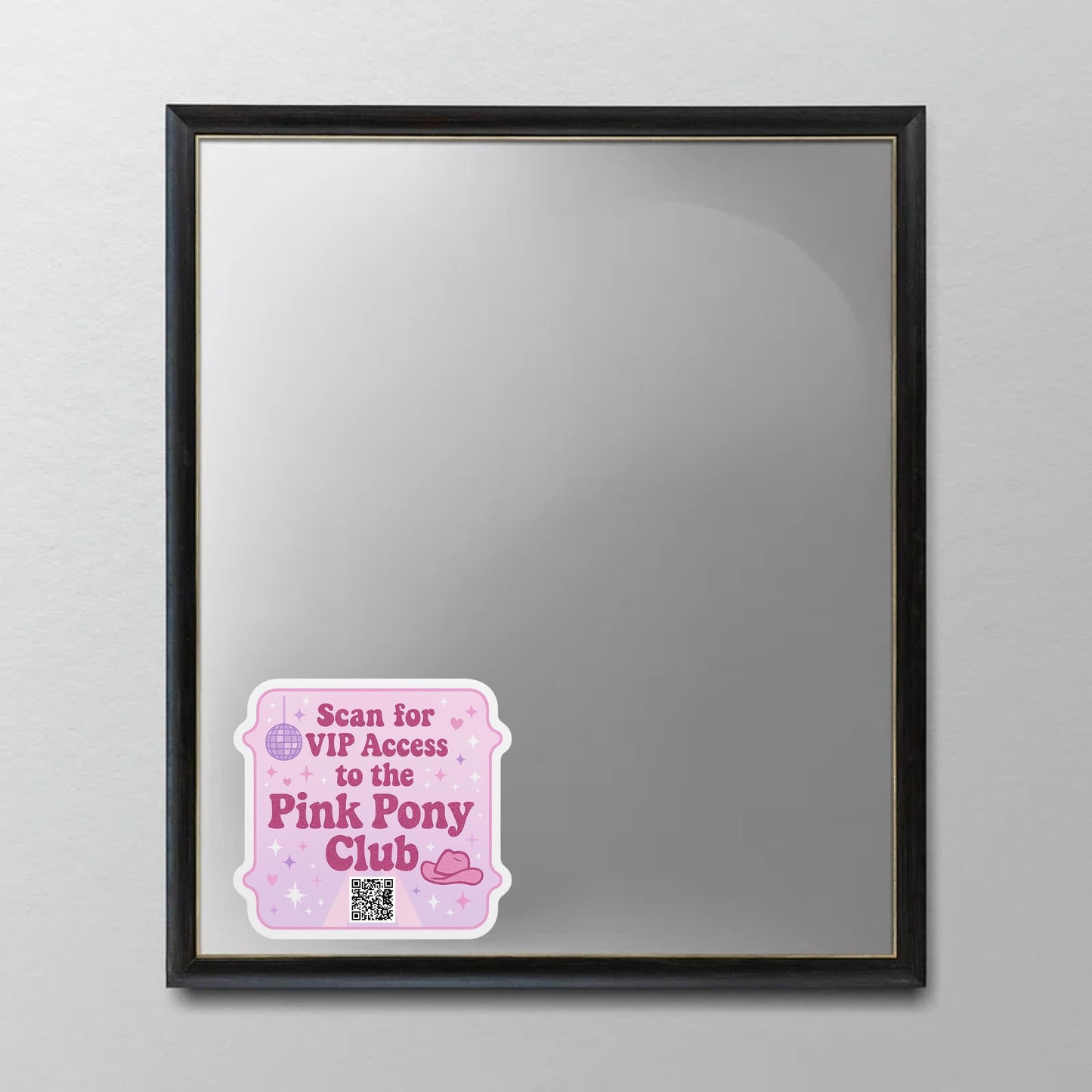 Pink Pony Club VIP Access QR Code Sticker, 5.5 inch, Glittery Retro Design