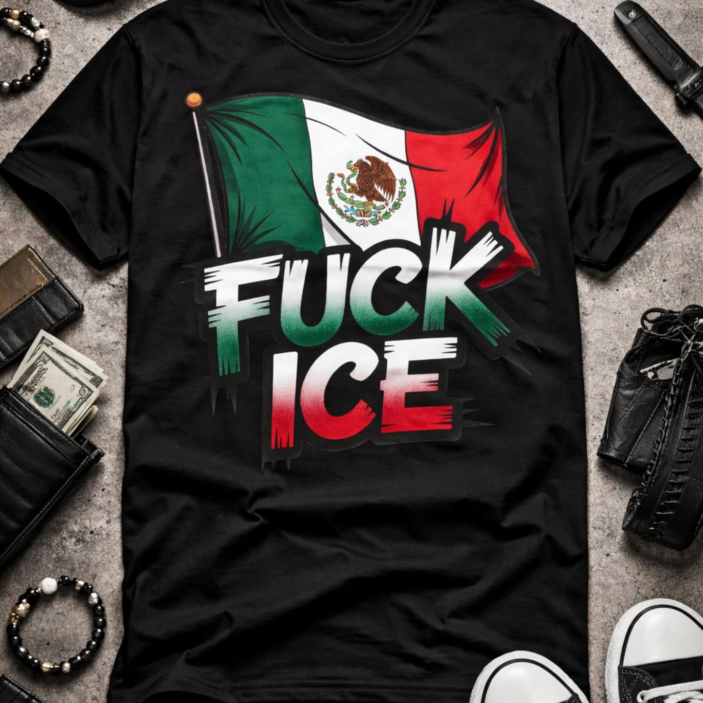Anti Ice Shirt Mexican Flag Fuck ICE Black T-Shirt Latino Pride Political Graphic Tee Unisex