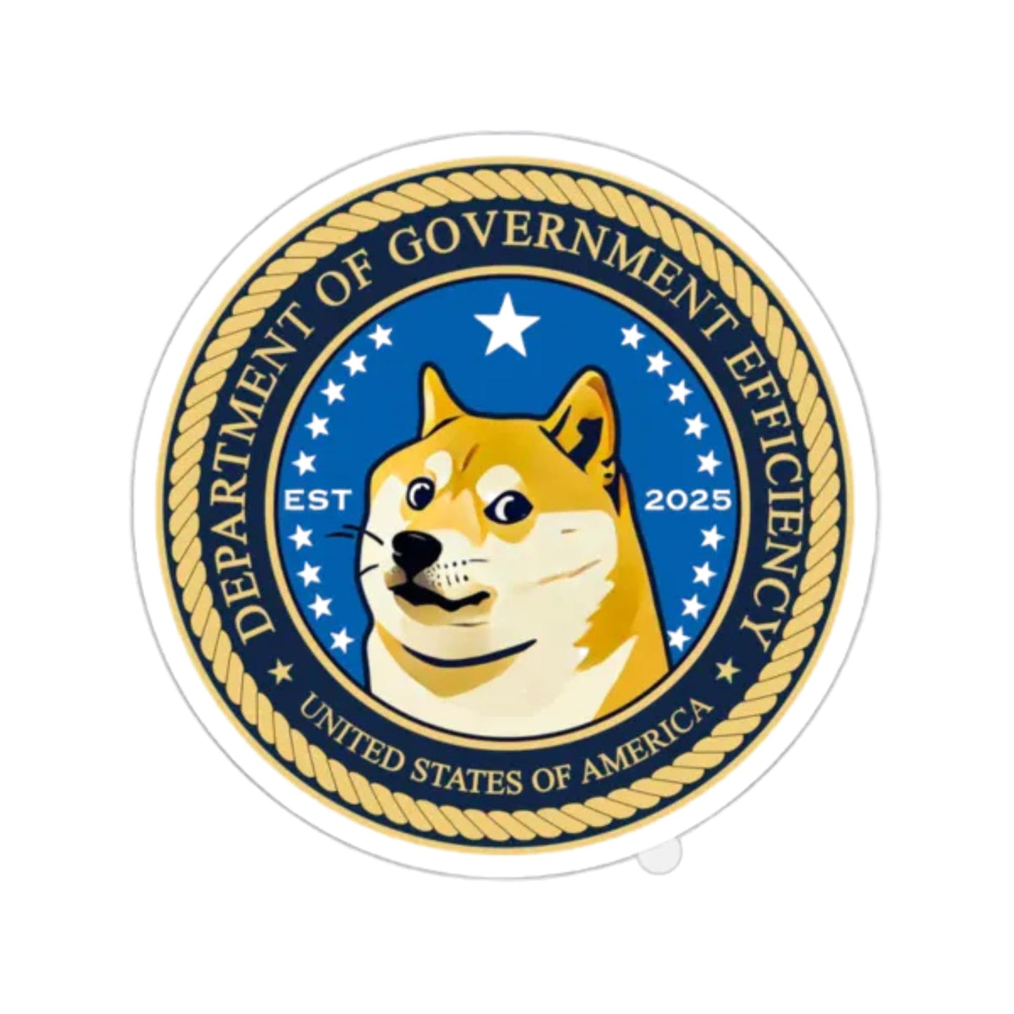 Doge Government Seal Vinyl Sticker, 4 Inch, Parody Design, Navy and Gold