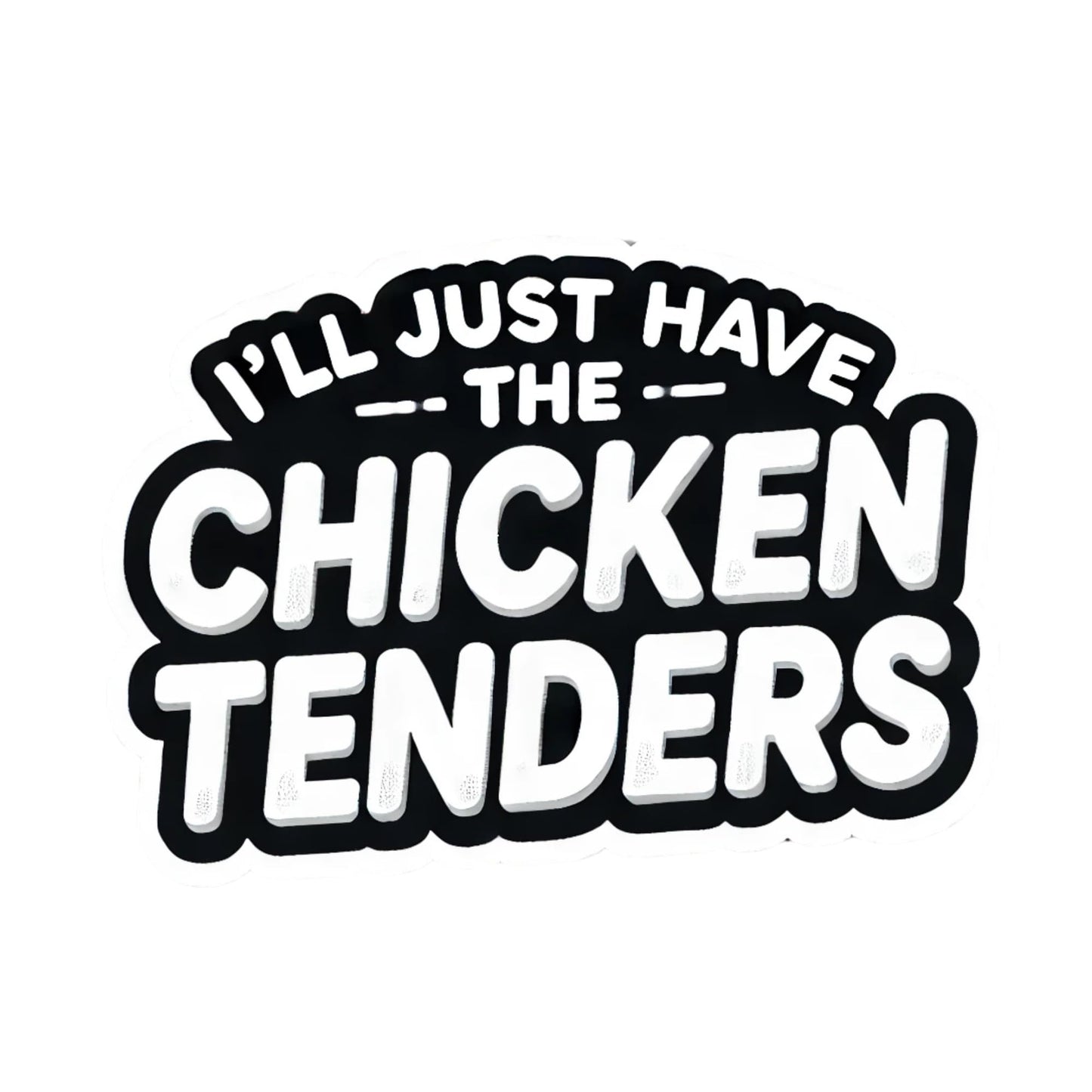 Funny Chicken Tenders Vinyl Sticker, 3 x 2 inches, Black and White