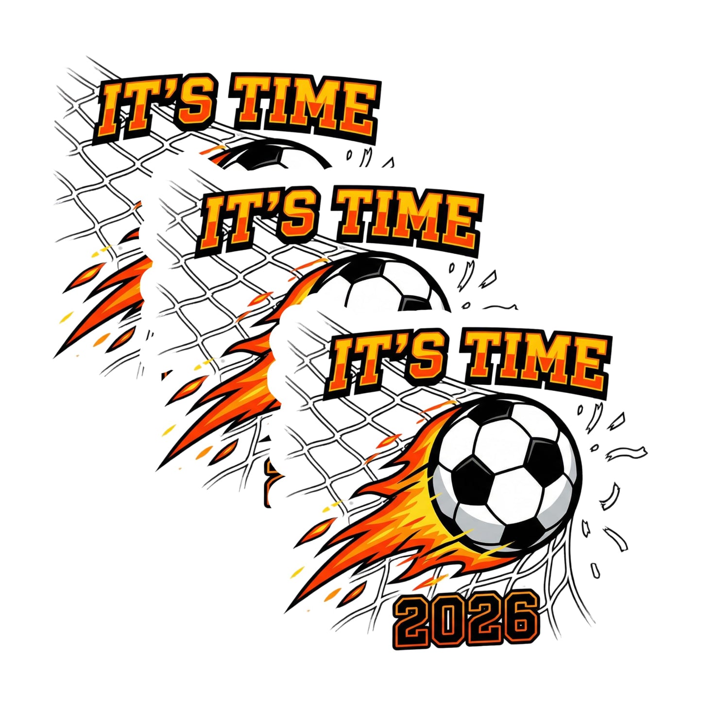 RockPaperStikrz It's Time 2026 Soccer Sticker Pack, Flaming Ball Goal Net Design, 3 Inch Vinyl Decals, Multicolor, Glossy Finish