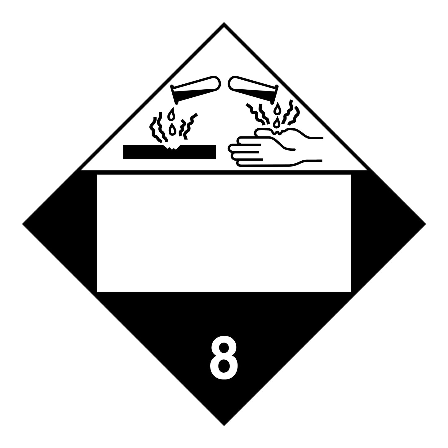 Corrosive Class 8 Placard (Blank Panel) – 10.75” Hazard Warning Label – Black & White Diamond Safety Sticker for Transport & Warehouse Use – Industrial Grade Cast Vinyl with UV Laminate