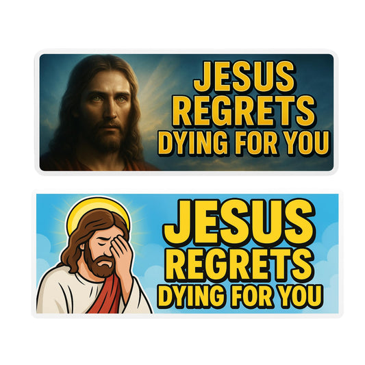 Jesus Inspirational Parody Vinyl Bumper Stickers, 8x3 Inch, UV Resistant, Glossy Finish, Multicolor Design for Cars and Outdoor Use, 2-Pack