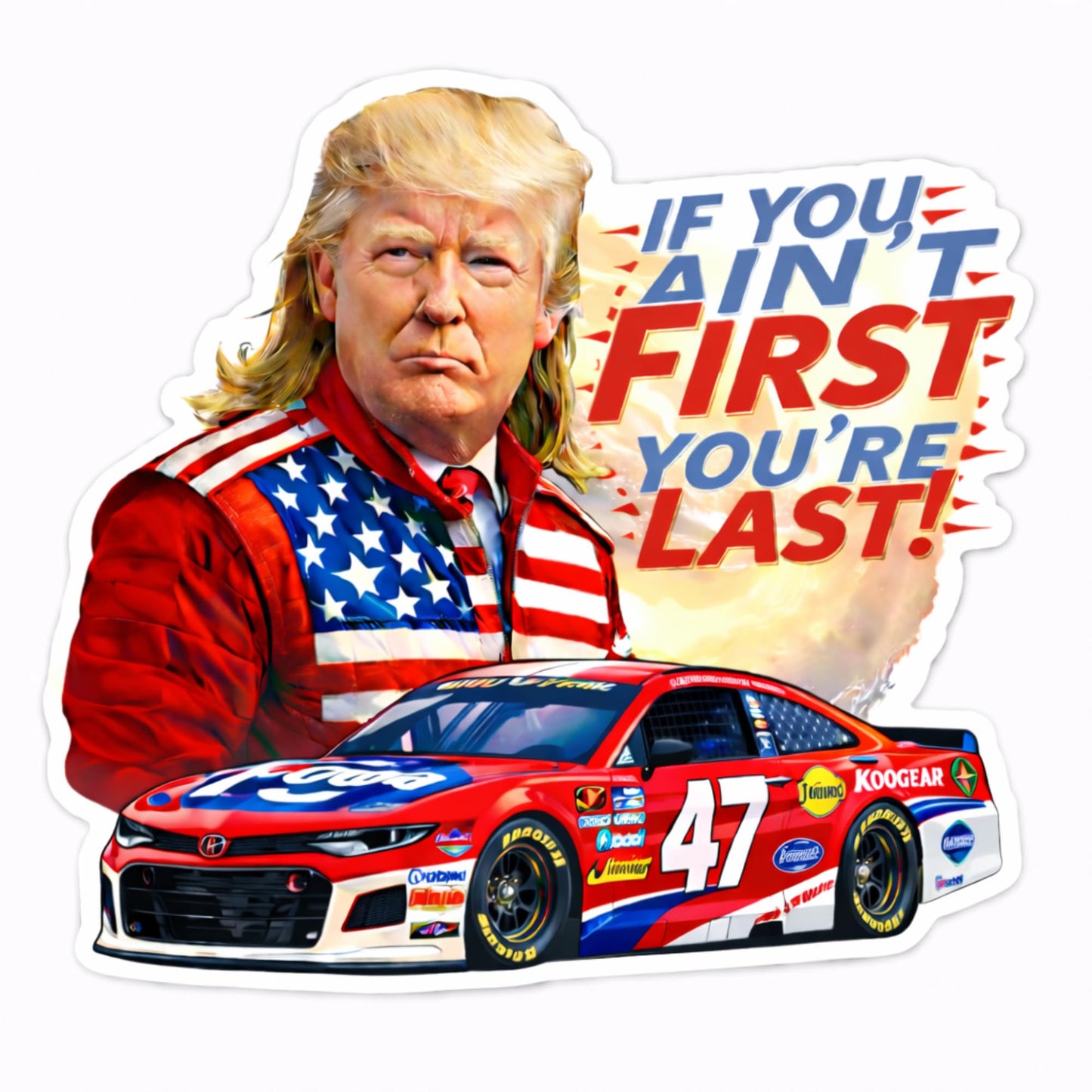 Patriotic Racing Theme Vinyl Sticker Pack, If You Ain't First You're Last Design, 3 Pack Car Laptop Phone Decals