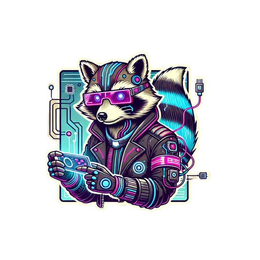 Techno Raccoon – High-Tech Raccoon Vinyl Sticker by RockPaperStikrz