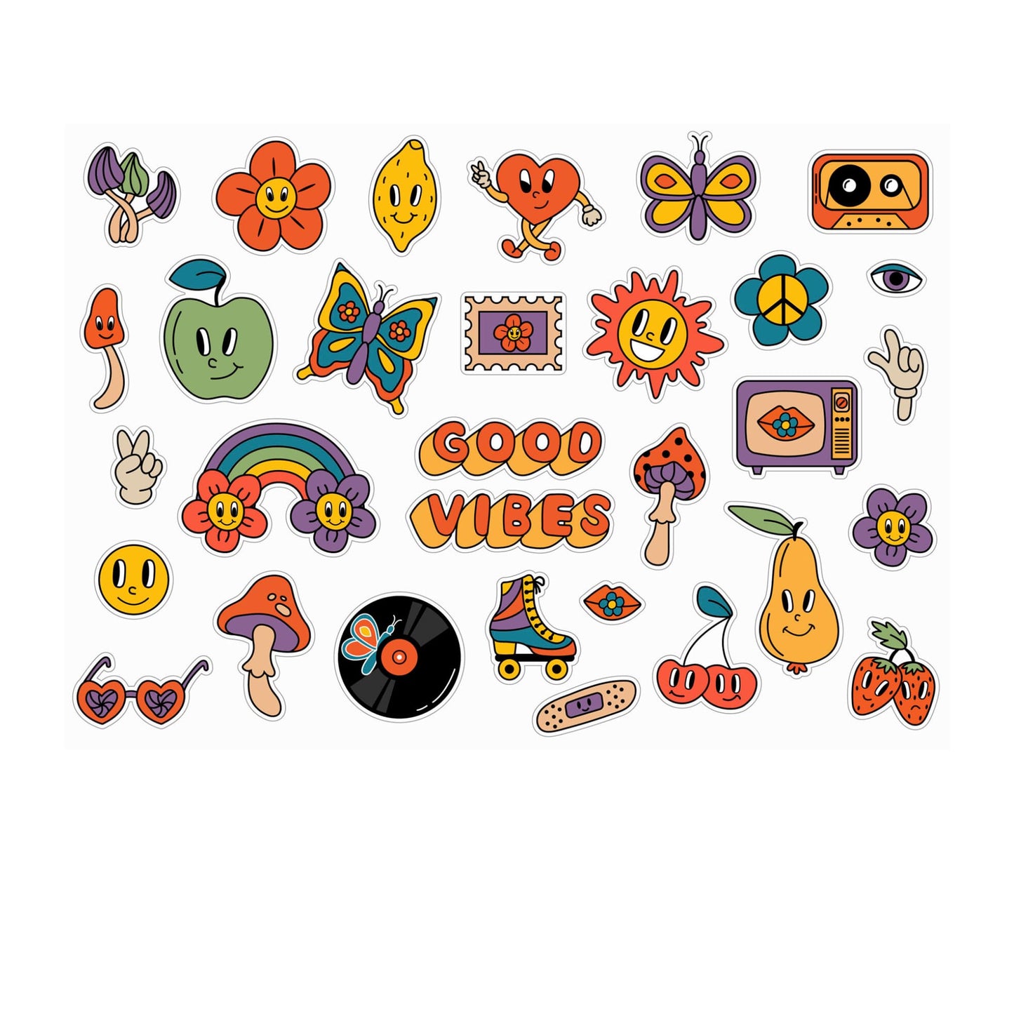 Retro Aesthetic Sticker Pack, 30 Pieces, 2 Inch Vintage-Inspired Designs, 70s 80s 90s Style by RockPaperStikrz