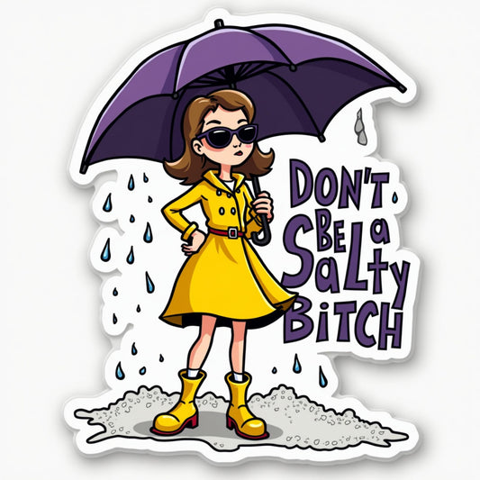 Don’t Be a Salty Bitch Sticker – Retro Umbrella Girl with Attitude, Funny Vinyl Decal