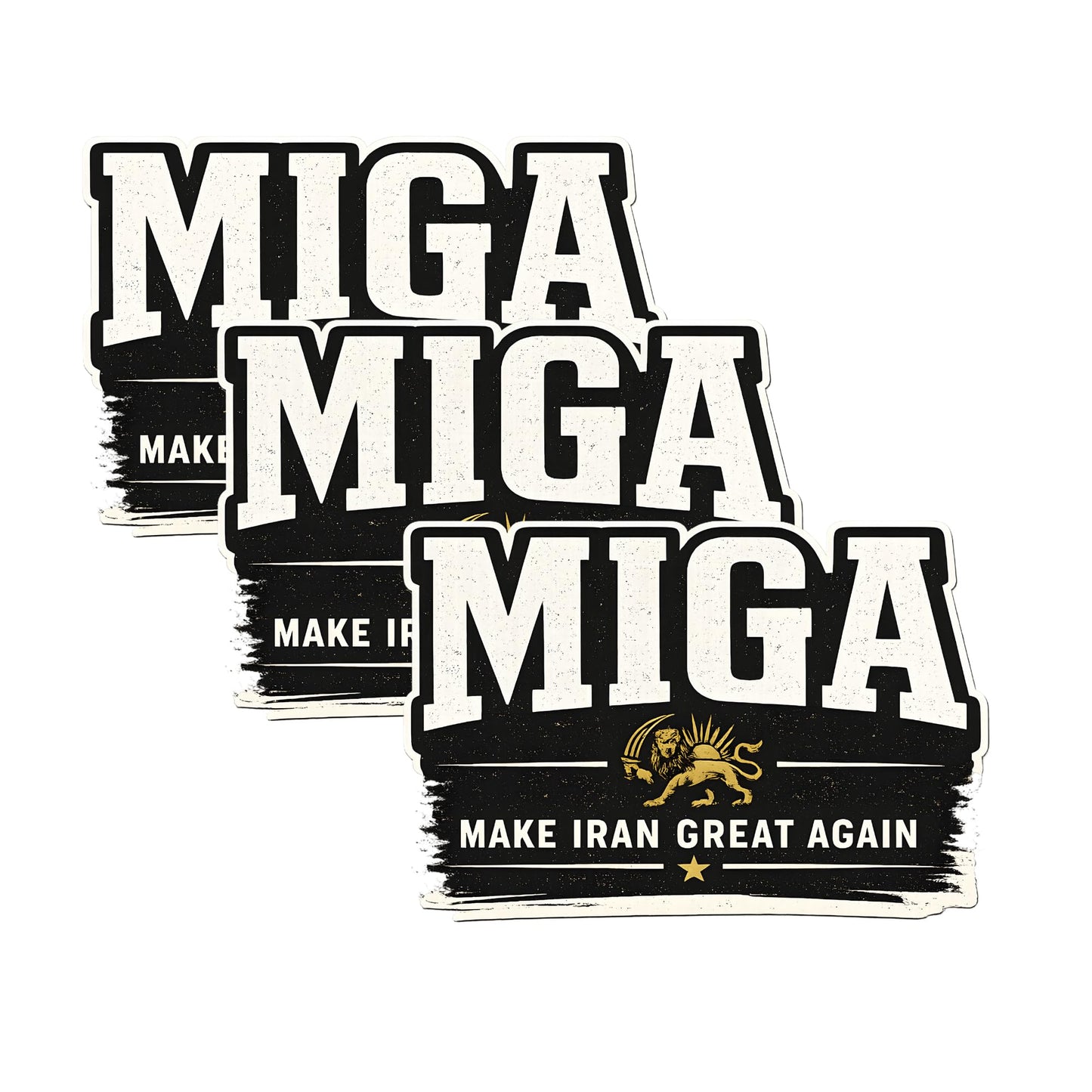 MIGA Make Iran Great Again Sticker 3 Pack, 3 Inch Waterproof Vinyl Decal with Lion Sun Design for Laptop, Water Bottle, Car, Phone