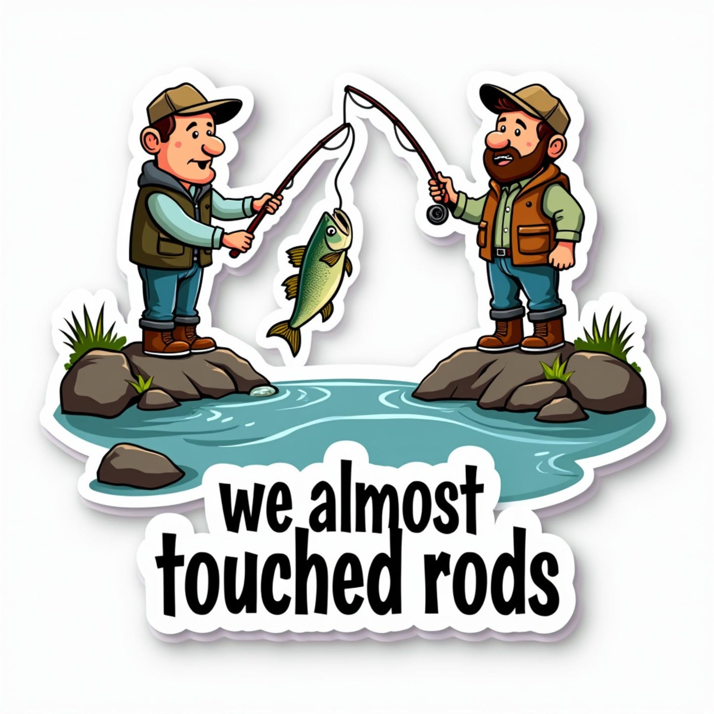 Funny Fishing Sticker, 'We Almost Touched Rods' Design, Vinyl Decal for Tackle Box, Cooler, Laptop, Tumber and More!