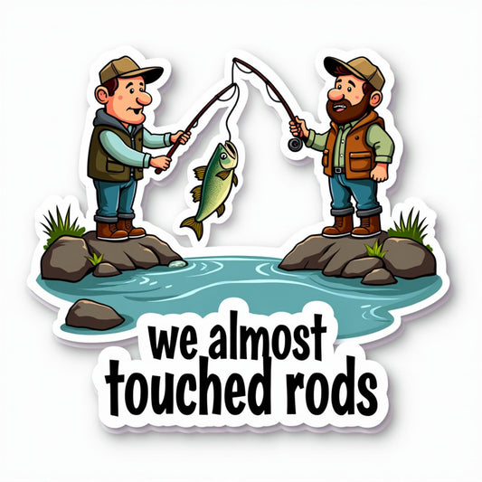 Funny Fishing Sticker, 'We Almost Touched Rods' Design, Vinyl Decal for Tackle Box, Cooler, Laptop, Tumber and More!