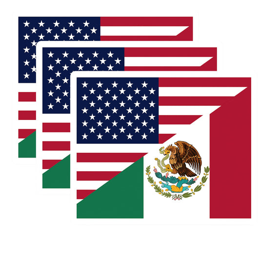 Patriotic USA Mexico Unity Flag Sticker, Vinyl Decal, 3 x 3 Inch, 3 Pack, Weatherproof UV-Resistant Design for Laptop, Car, Water Bottle, Helmet
