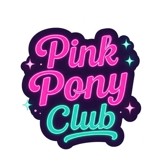 Pink Pony Club Neon Sign Vinyl Sticker, 3 inches, Pink and Teal
