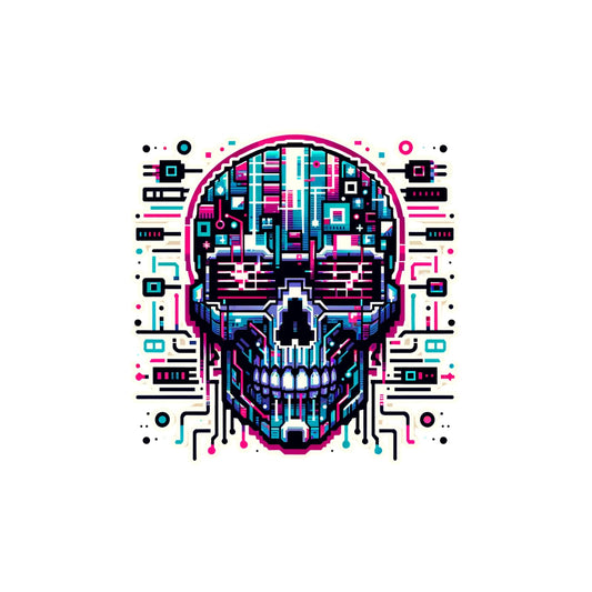 Glitch Skull – Digital Futuristic Skull Vinyl Sticker by RockPaperStikrz