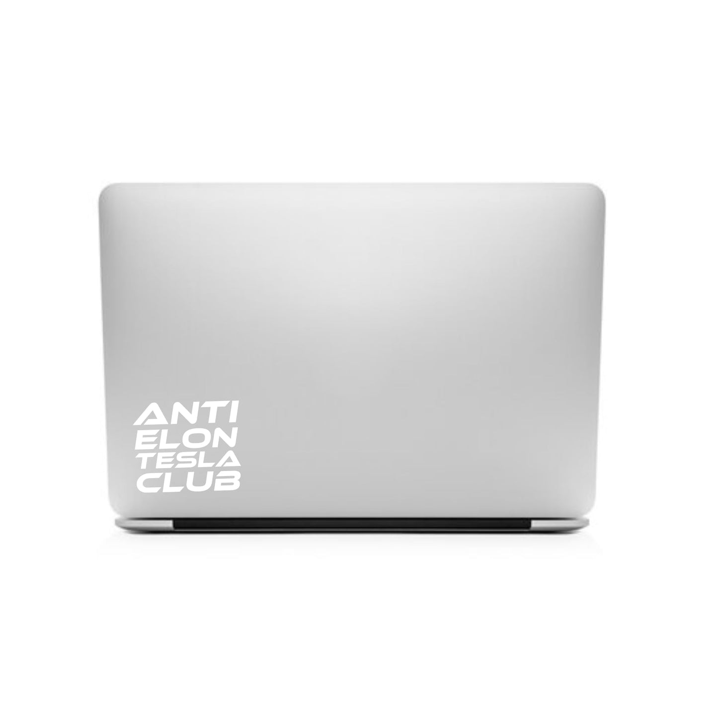 Anti Elon Tesla Club Vinyl Decal, White, 4.5 x 5.5 inches, Weatherproof