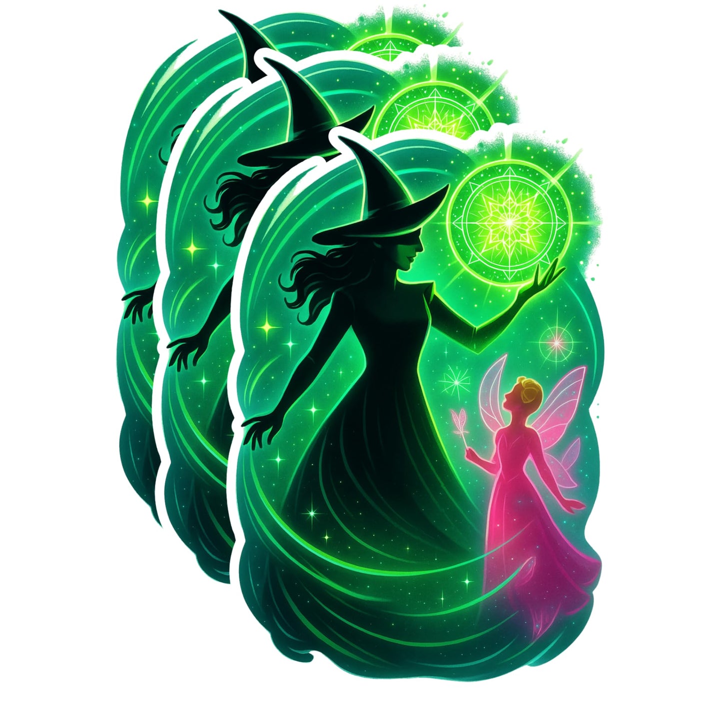 3 Pack Magic Witch & Fairy Stickers – 3 Inch UV Resistant Vinyl Decals for Laptops, Water Bottles, Journals, Tablets, Car Windows