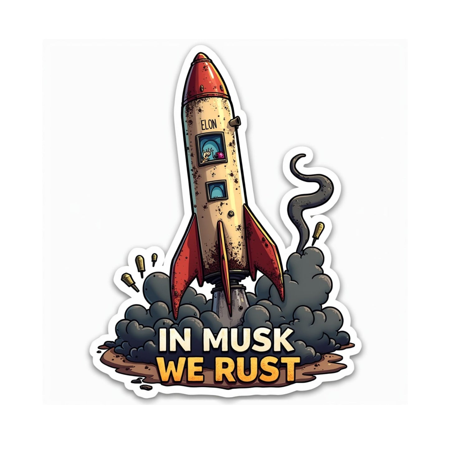 in Musk We Rust Funny Rocket Sticker - Anti Elon Tezla SpaceX Parody - 3x2.5 Inch Vinyl Sticker for Laptops, Water Bottles, Coolers, and More