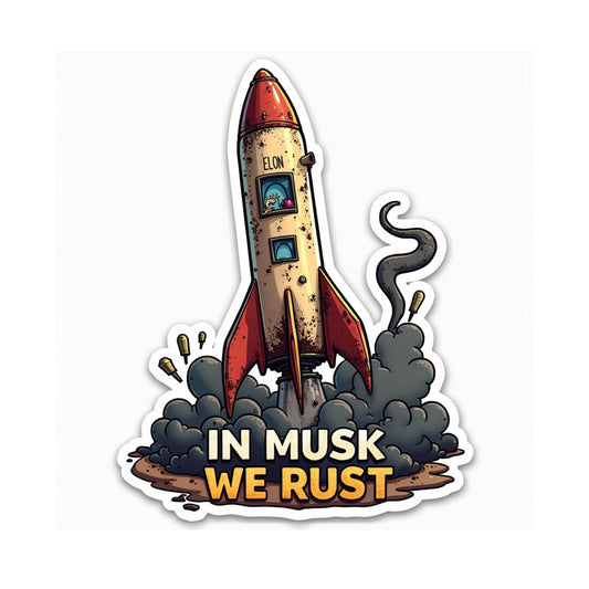 in Musk We Rust Funny Rocket Sticker - Anti Elon Tezla SpaceX Parody - 3x2.5 Inch Vinyl Sticker for Laptops, Water Bottles, Coolers, and More