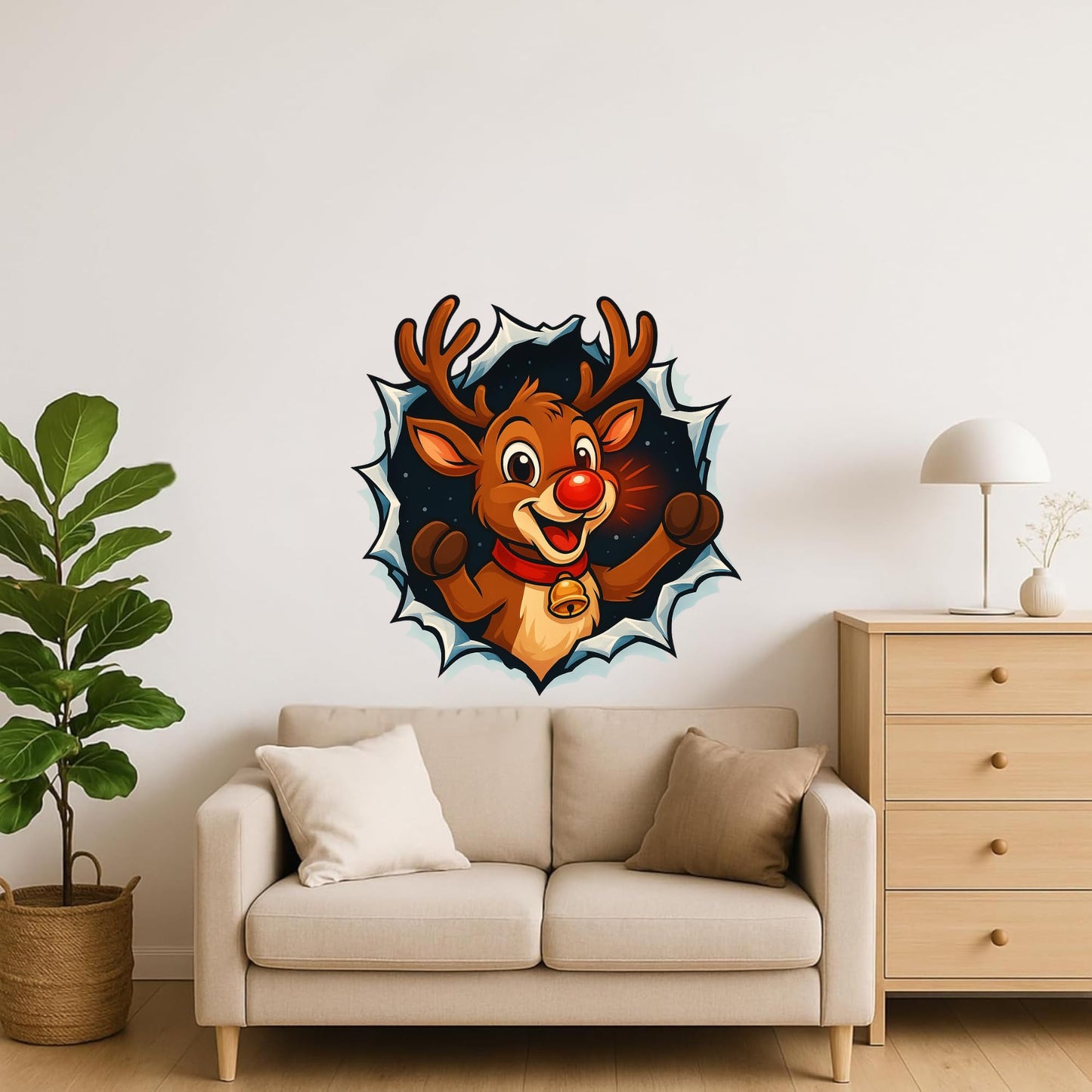 Holiday Spirit 20 x 20 Inch Rudolph Wall Decal, Low Tack Vinyl, Christmas Home Decoration for Kids Room, Living Room, Seasonal Decor