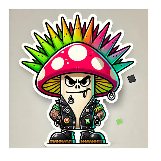 Punk Rock Mushroom Vinyl Sticker, Rainbow Mohawk Design, Alternative Aesthetic Decal for Laptop, Water Bottle by RockPaperStikrz
